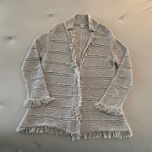 Armani Collezioni Fringed Knit Cardigan in Gray